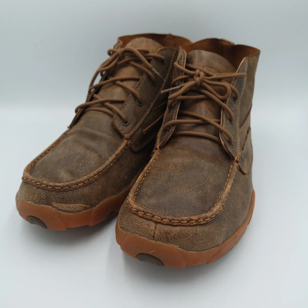 Twisted X Mens Driving Moc Chukka Boots Distressed Brown Leather MDM0003 Size 13